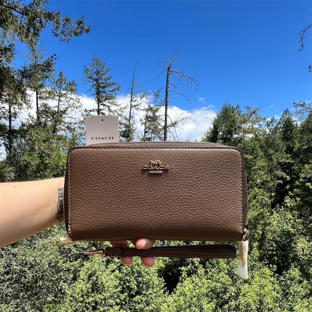 COACH Long Zip Around Wallet with Detachable Card Case Dark Stone Gold Hardware